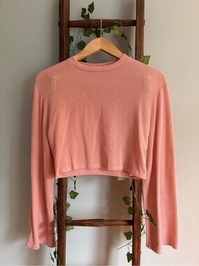 Urban Outfitters Cropped Ribbed Long-Sleeve Top - Blush